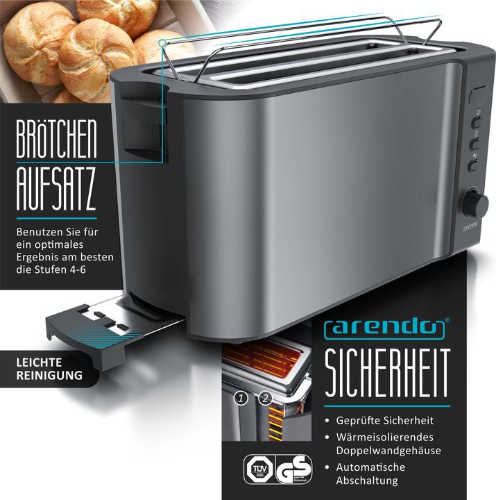 Actual product image Arendo Breakfast set, kettle 1.5l temperature selection, 4 slice toaster & egg cooker for 6 eggs, grey