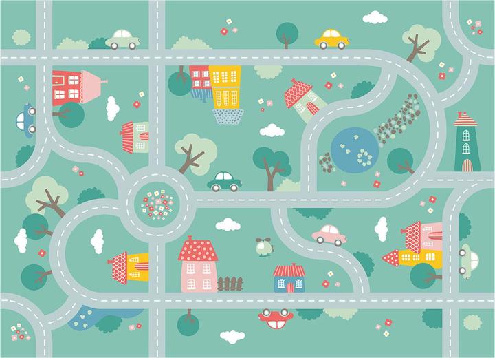 Image du produit Achoka Tapis de jeu Trafic turquoise, 100x150cm (100 x 150 cm)