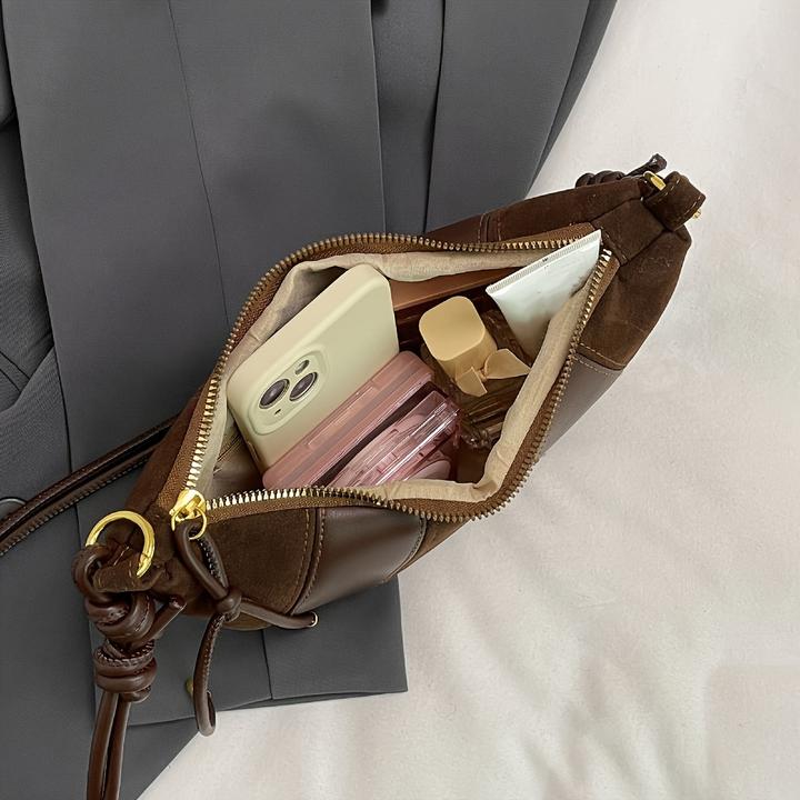 Image du produit Only-Bags.Store Mode Umhängetasche, Wildlederimitat &, einfarbig, Reissverschluss, Innenfutter aus Stoff, bemalter
