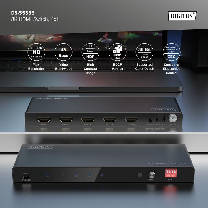 Actual product image Digitus 8K HDMI switch, 4x1