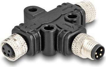 Produktbild Delock M8 T-Splitter A-kodiert 4 Pin Stecker zu 2 x Buchse Parallelschaltung