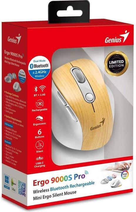 Image du produit Genius Ergo 9000S Pro Wireless Bluetooth Mauskiefernholz (Sans fil)