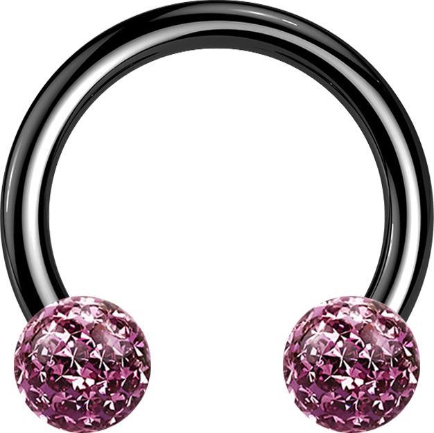 Immagine prodotto Star Piercing Bilanciere circolare nero con due sfere di cristallo viola chiaro strato protettivo epossidico (senza ottone, Titanio G23)