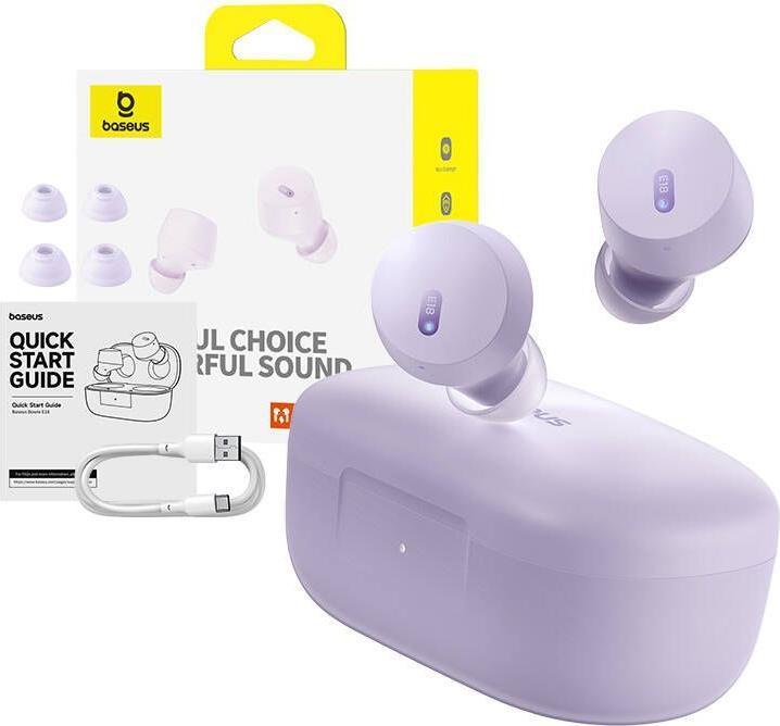 Actual product image Baseus Bowie E18 wireless TWS ENC IPX4 headphones - purple (25 h, Wireless)