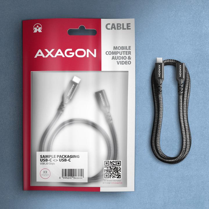 Actual product image Axagon BUCM32-CF15AB Kabelis Extension Cable Gen2 USB-C - USB-C 1.5 m, 5 A, 20 Gbit (1.50 m, USB 3.2 Gen 2x2)