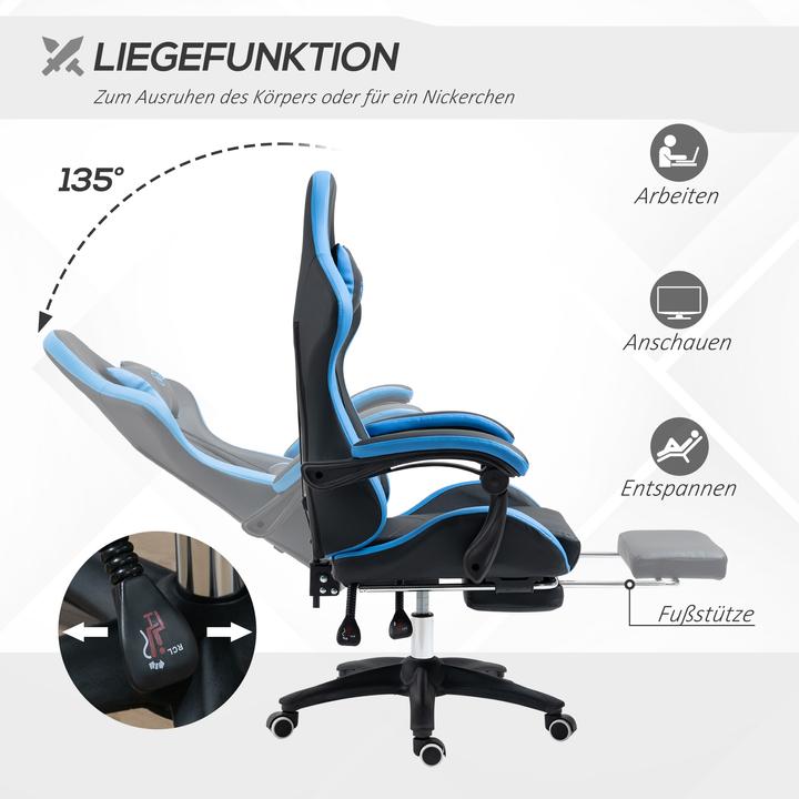 Image du produit Outsunny Chaise gaming Chaise de bureau avec coussin lombaire, appui-tête, avec repose-pieds