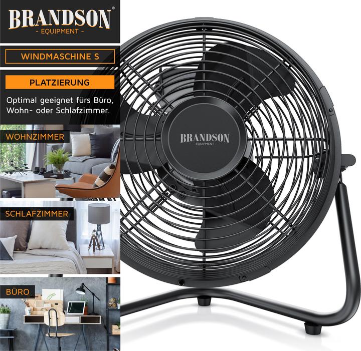 Immagine prodotto Brandson Macchina del vento 23,5 cm Ø, ventilatore da pavimento, metallo, testa del ventilatore inclinabile (55 dB)