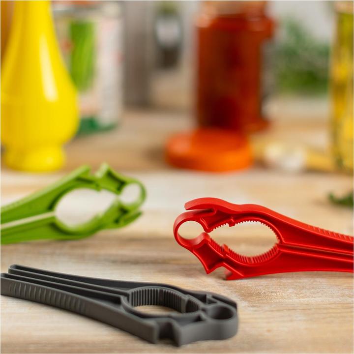Image du produit Kuhn Rikon Multi-Ouvreur Suisse 5-en-1 gris (Ouvre-bouteille à couvercle en plastique)