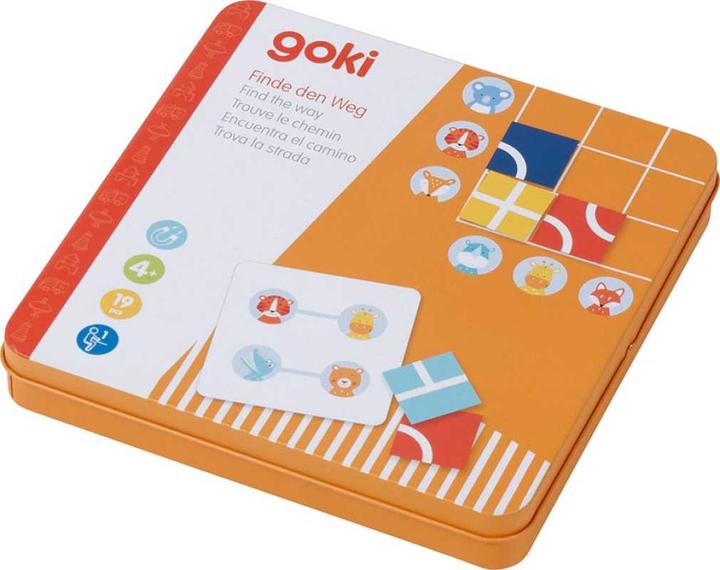 Image du produit Goki Jeu de pose Trouver le chemin, 9 aimants, 10 cartes modèles (Allemand, Italien, Anglais, Français)