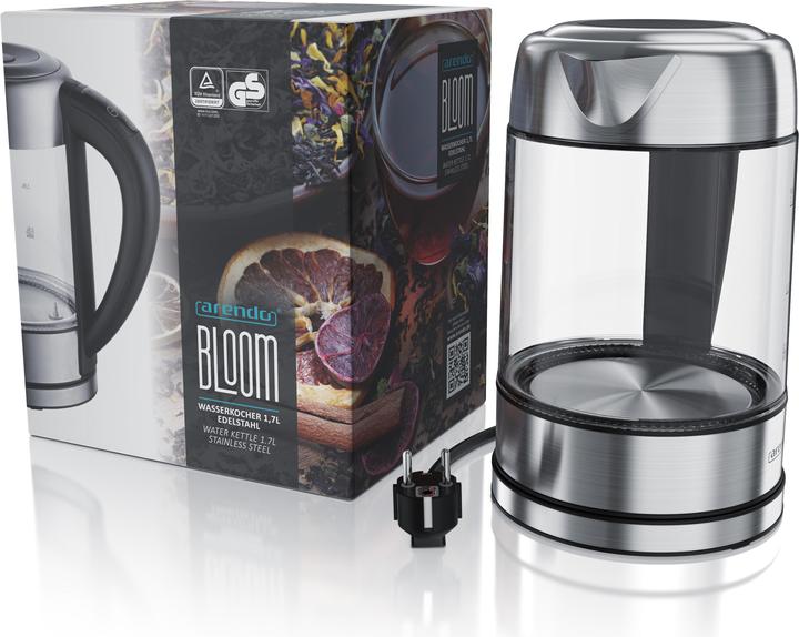 Immagine prodotto Arendo Bollitore da 1,7 l, 2200 W, acciaio inox con corpo in vetro, selezione della temperatura 40°C - (1.70 l)
