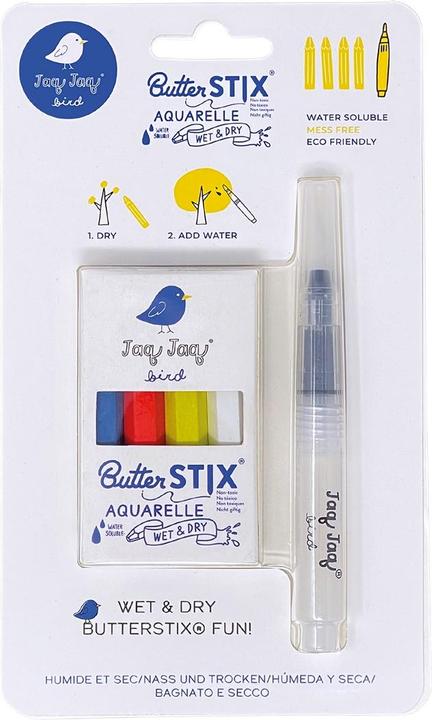 Actual product image Jaq Jaq Bird 4 Chalk Butterstix with watercolour pencil (Red, Yellow, White, Blue, 5 x)