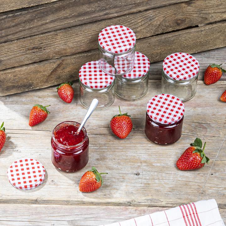 Actual product image Casativo Set of 12 preserving jars with screw lid and check pattern, 6 x 210 ml and 6 x 315 ml (12 pcs., 0.32 l)