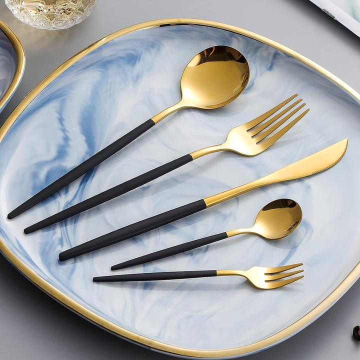 Produktbild Sanli Besteck Schwarz Gold Set Fuer 12 personen