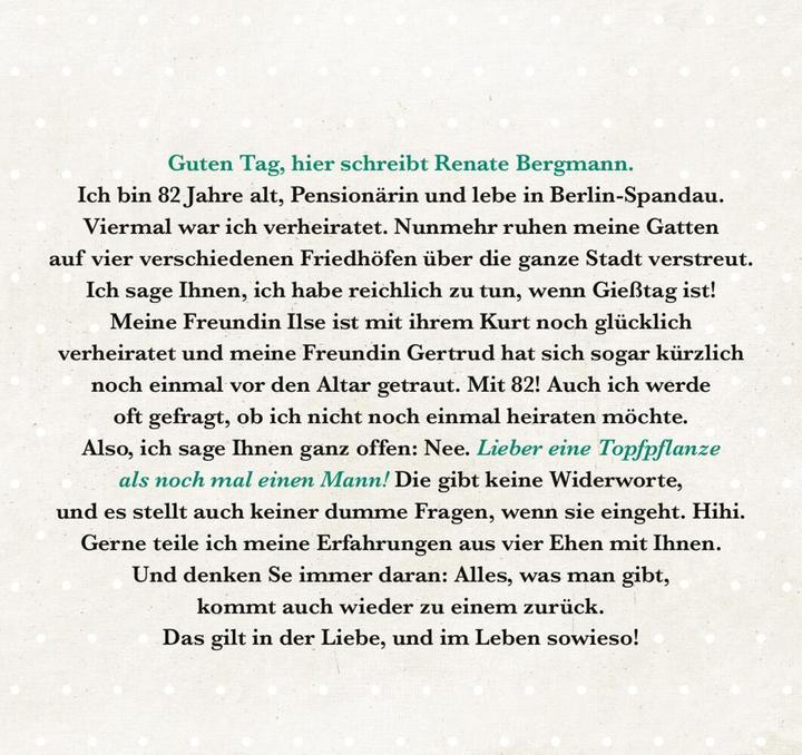 Produktbild Lieber eine Topfpflanze als noch mal einen Mann (Deutsch, Renate Bergmann, 2023)