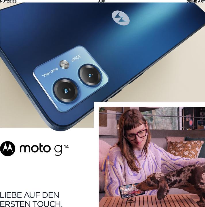 Produktbild Motorola Moto G14 (128 GB, Sky Blue, 6.50", Dual SIM, 50 Mpx, 4G)