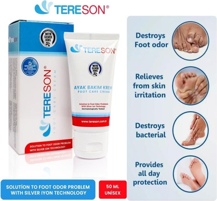 Immagine prodotto Tereson Crema piedi, crema contro l'odore dei piedi, unisex, 50 ml (Deodorante per piedi e polvere, 50 ml)