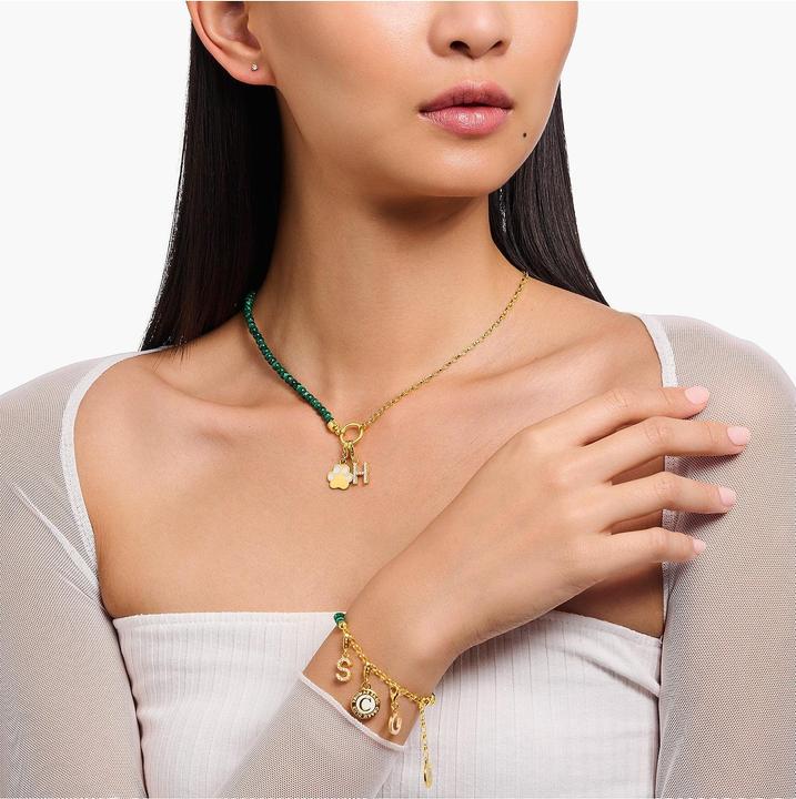 Image du produit Thomas Sabo Member Charm Collier avec maillons et malachite imitée plaqué or (Argent, Émail, 37 cm)