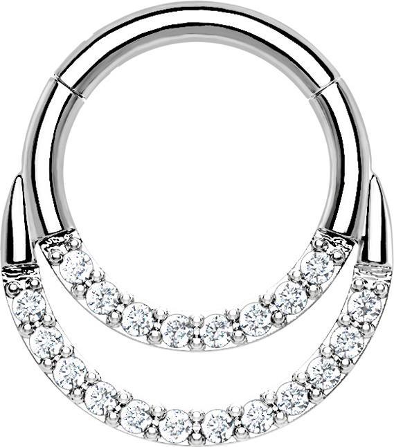 Produktbild Star Piercing Micro Segmentring klappbar silber doppel front Kristalle silber (Chirurgenstahl 316L)