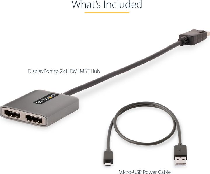 Produktbild StarTech com DP to Dual HDMI MST HUB - Dual HDMI 4K 60Hz - DisplayPort Multi Monitor Adapter with 1f (4.30 cm)