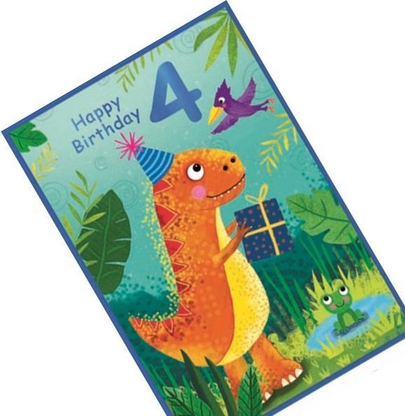 Produktbild Simon Elvin Dinosaurier Grusskarte 4. Geburtstag 6erPack Karton (6 Stk.)