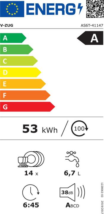Energy Label V-Zug Lave-vaisselle AdoraVaisselle V6000 VGB