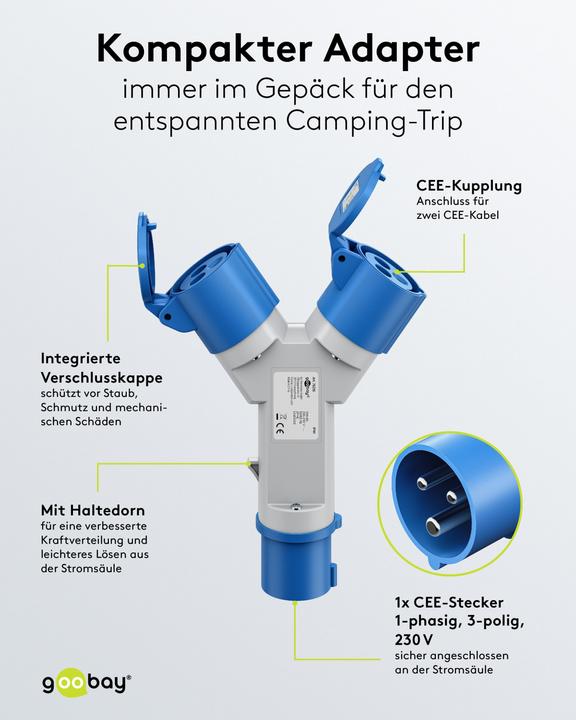 Produktbild Goobay CEE-Adapter, CEE-Stecker auf 2x CEE-Kupplung (CEE 7/3, CEE)