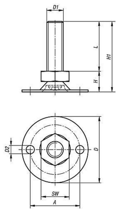 Actual product image Kipp Levelling foot, K0678, steel, with hole