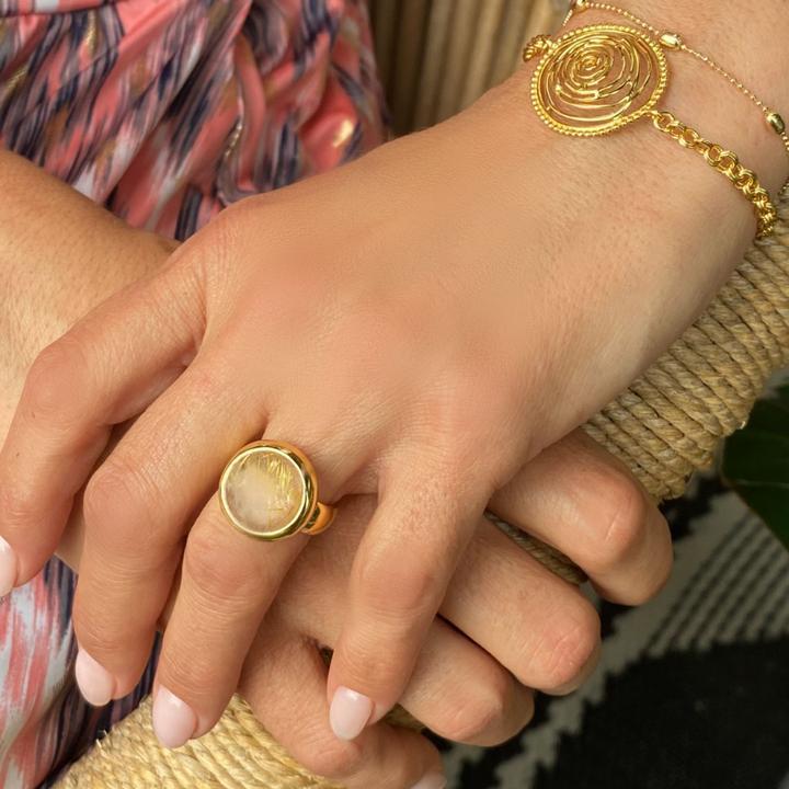 Produktbild Steinkult Sterling Silber Ring, mit 18 Kt. Gold veredelt "Goldener Rutilquarz" (56, 925 Silber)