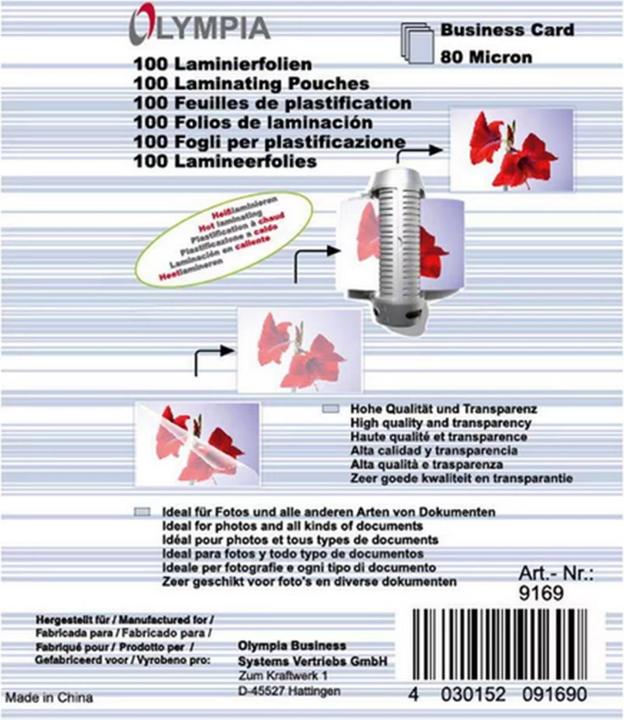 Olympia Feuilles de plastification pour cartes de visite (Carte de visite, 100 pièce(s), 80 µm)