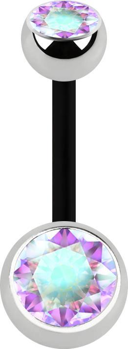 Actual product image Star Piercing Banana black with two balls silver crystal multicolour (Surgical steel 316L, without brass, Bioflex)
