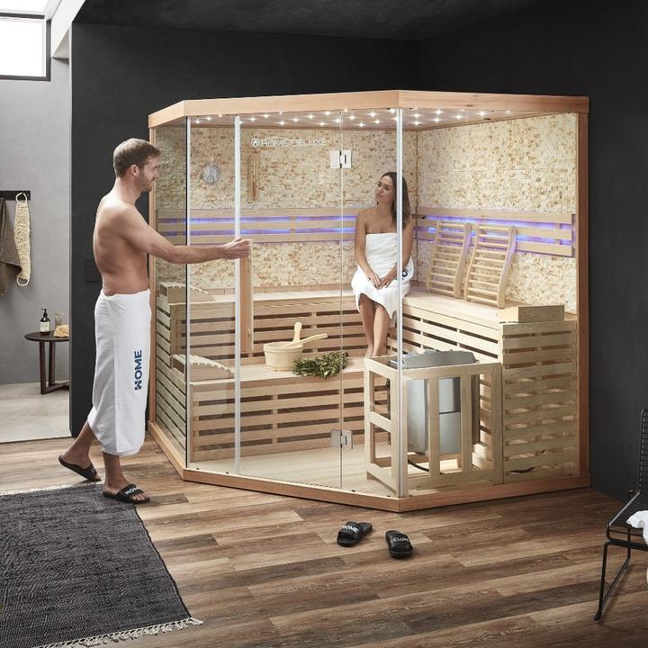 Produktbild Home Deluxe Indoor Sauna CASHEIM BIG XL - 200 x 200 cm für 6 Personen - Traditionelle Sauna mit Kunststeinwand m