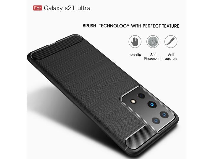 Produktbild Screenguard Samsung Galaxy S21 Ultra Hülle Carbon Brushed Soft TPU (Samsung Galaxy S21 Ultra)