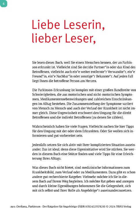 Produktbild Parkinson. Der Ratgeber für Angehörige (Deutsch, Amy Orellana, 2024)