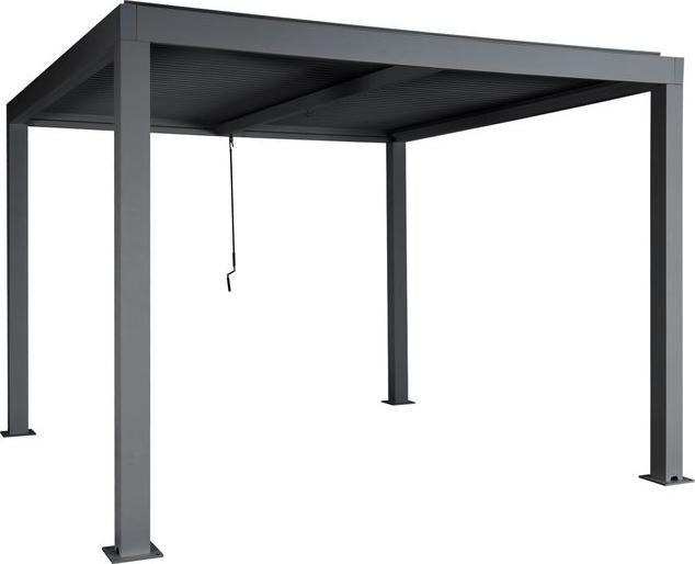 Mendler Pergola HWC-L46, cadre en aluminium 10cm, gouttière anti-tempête, 3x3m, anthracite (300 cm, 300 cm)