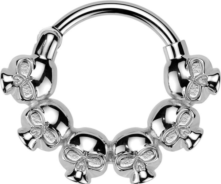 Actual product image Star Piercing Micro segment ring hinged silver six skulls (without brass, Surgical steel 316L)