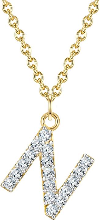 Glanzstücke München Damen Buchstabe N Sterling Silber Zirkonia Gelbgold 45,0 cm Basiskette + 5,0 cm Verlängerung - 32068 (Sterling Silber, 40 - 45 cm)