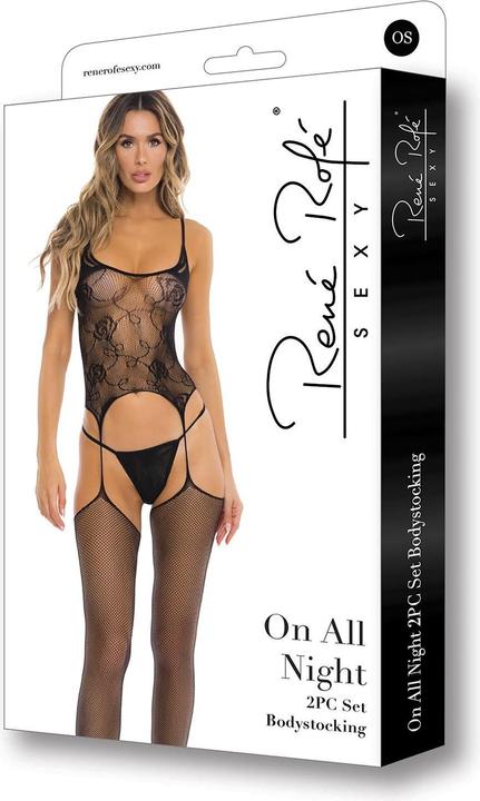 Image du produit René Rofé Rene Rofe On All Night Bodystocking w/G-String Black O/S (Taille unique)