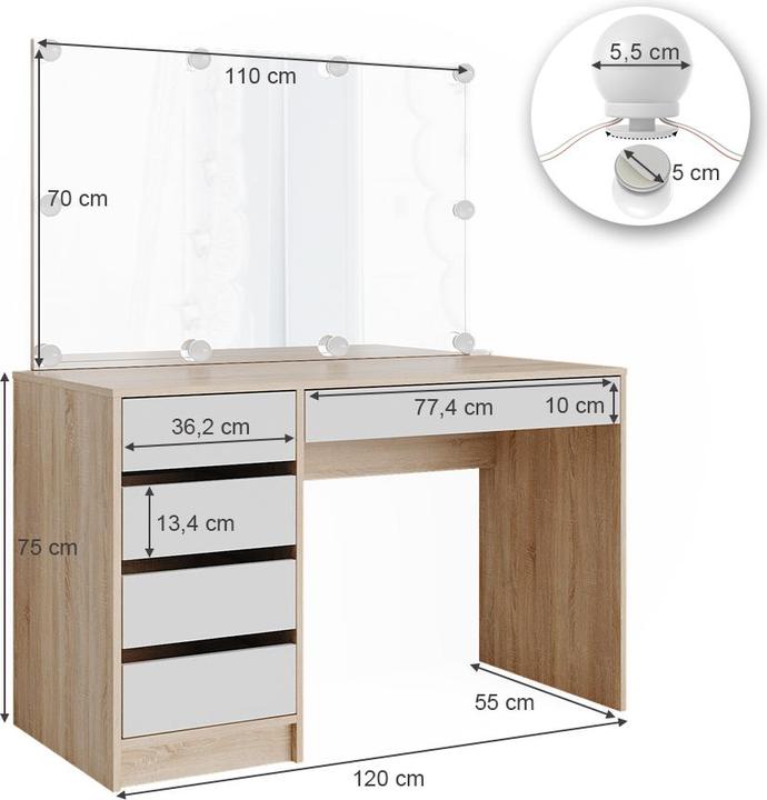 Actual product image Vicco Sherry with lighting (55 x 75 x 120 cm)