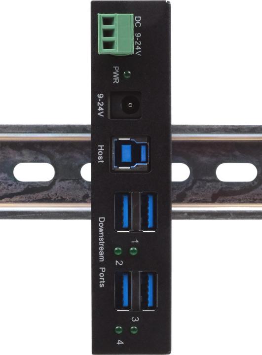 Immagine prodotto Exsys HUB USB 3.2 Gen 1 a 4 porte con alloggiamento in metallo, cavo USB 3.0 incluso, guida DIN e (USB-B, 4 Porti)