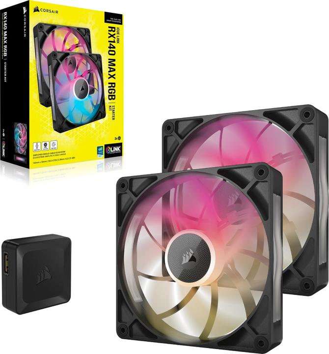 Immagine prodotto Corsair Serie RX MAX RGB, iCUE LINK RX140 MAX RGB, ventola RGB da 140 mm, kit doppia ventola (140 mm, 2 x)