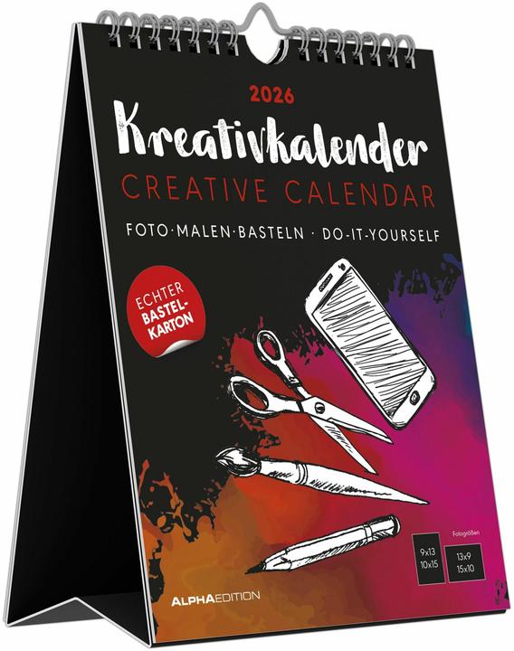 Actual product image Alpha Edition Kreativ-Kalender Tischaufsteller hoch schwarz 2026 - 16 x 20 - Foto, Malen, Basteln A4 - datiert - (16 x 20 cm, Hardcover, German)