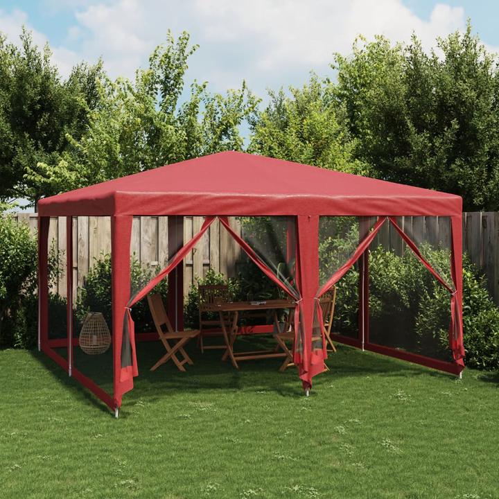 Produktbild VidaXL Partyzelt Pavillon Festzelt mit 8 Mesh-Seitenteilen Rot 4x4m HDPE (400 cm, 400 cm)