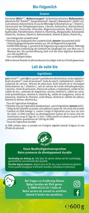 Energy Label Holle Follow-up milk 3 (600 g, from 10 m.)