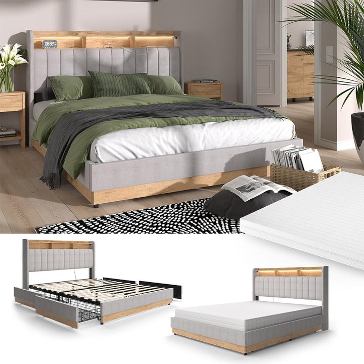 Produktbild VitaliSpa Bettgestell Nura, Grau/Eiche, 167.5 x 113.2 cm mit Matratze (160 x 200 cm)