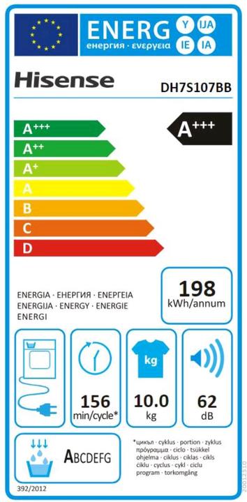 Energie-Label Hisense DH7S107BB (10 kg, Rechts)