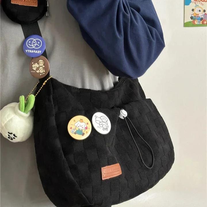 Produktbild Only-Bags.Store Crossbody Bag Solid Color Plaid Print Large Capacity Shoulder Bag Cute Handbag