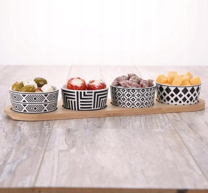 Produktbild Excellent Houseware Bambustablett mit 4 Keramik Schalen