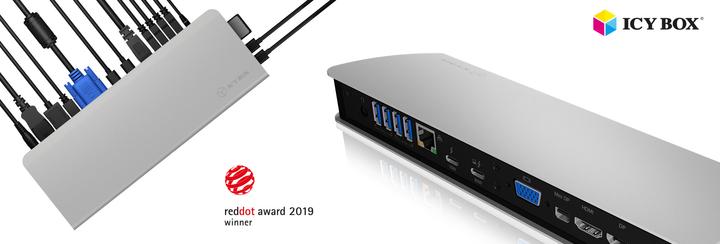 Actual product image Icy Box IB-DK2801-TB3 - Thunderbolt 3 Triple Dock 85W PD (USB-A, Thunderbolt, USB-C, 15 ports)