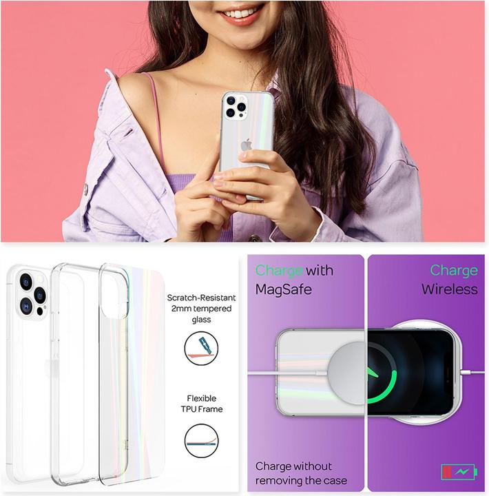 Produktbild Nalia Klare Hartglas Hülle Regenbogen Effekt (Apple iPhone 13 Pro Max)