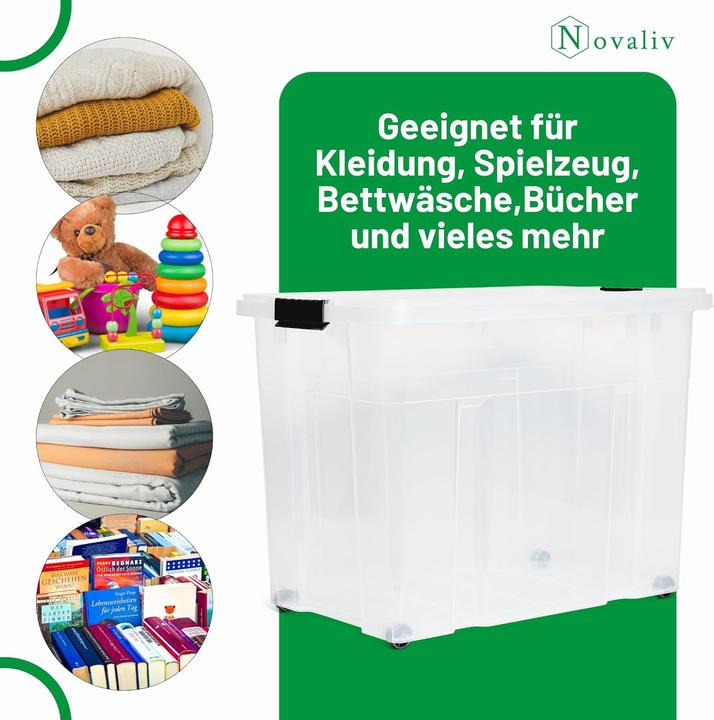 Produktbild Novaliv XXL Aufbewahrungsbox mit Deckel Gross 80L transparente Nestbar stapelbare Plastikbox mit Clip (61 x 40 x 45 cm, 80 l)